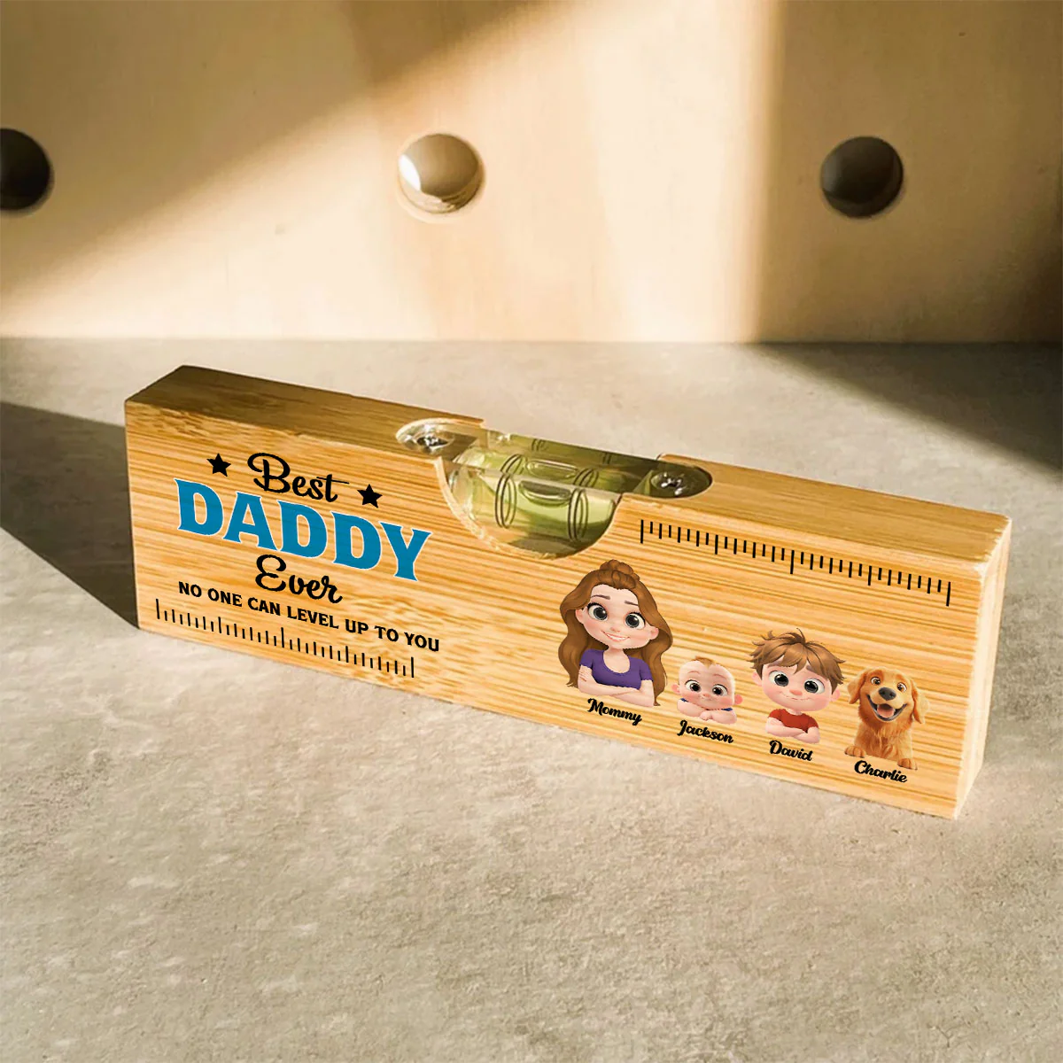 No One Measures Up To Dad - Personalized Custom Wooden Spirit Level Bottle Opener - Image 4