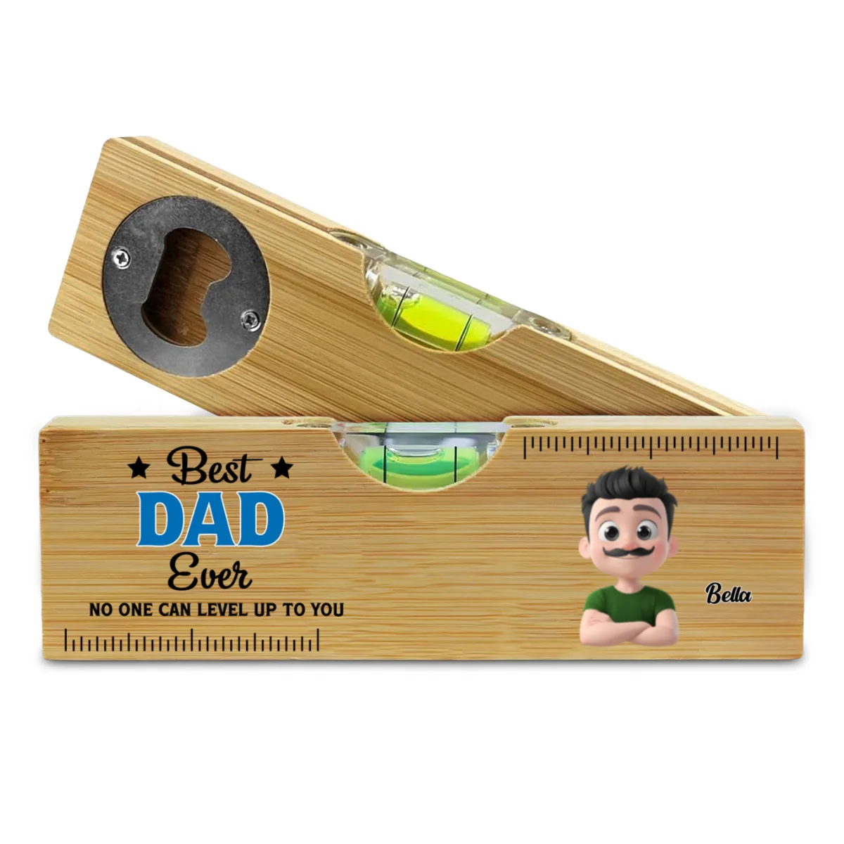No One Measures Up To Dad - Personalized Custom Wooden Spirit Level Bottle Opener - Image 6