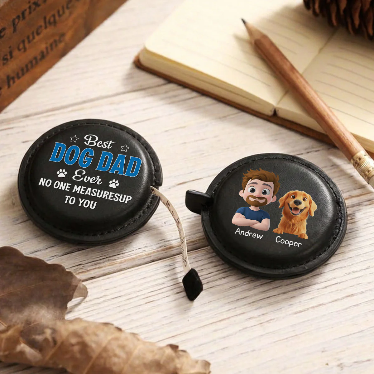 No One Measures Up To Dog Dad - Personalized Custom Leather Tape Measure
