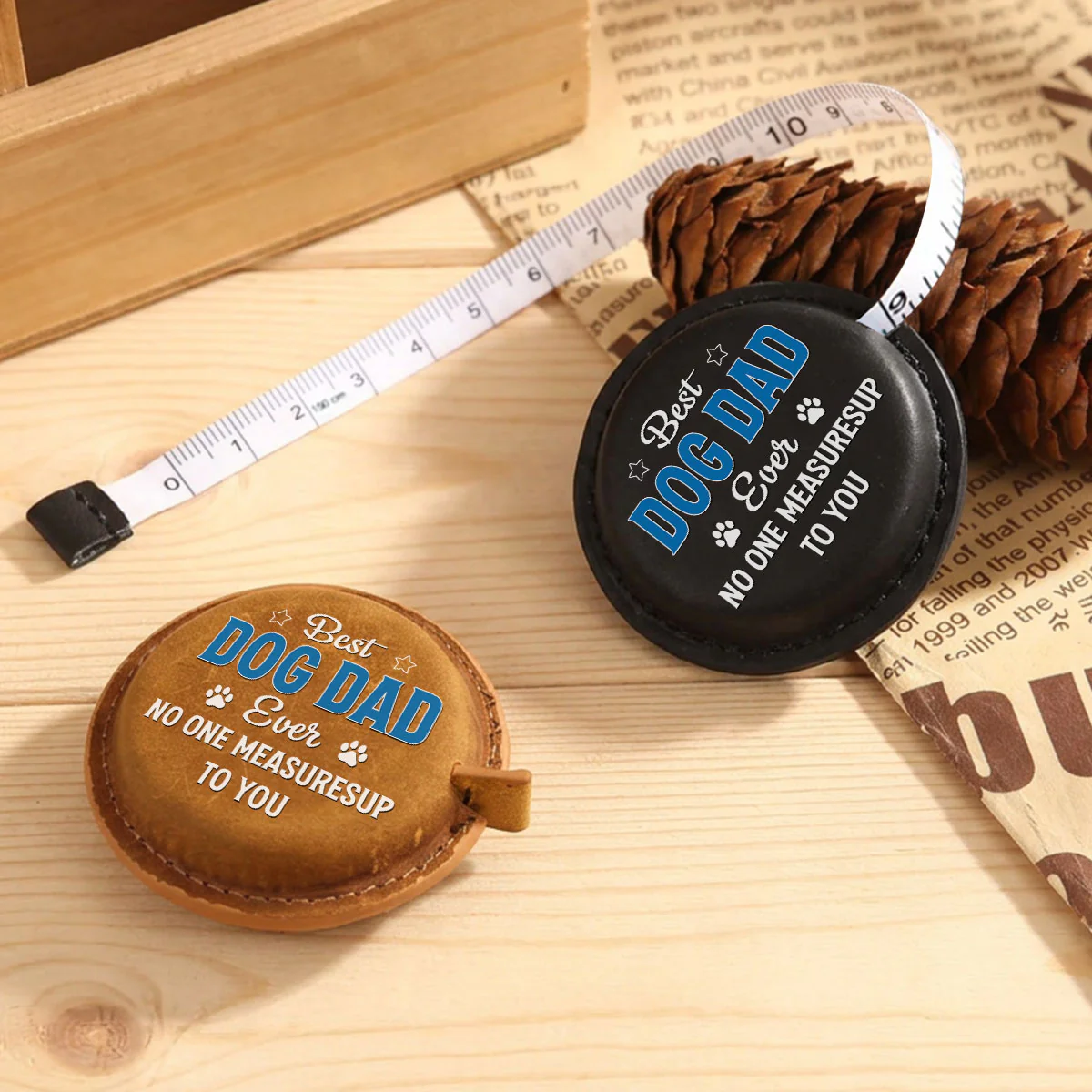 No One Measures Up To Dog Dad - Personalized Custom Leather Tape Measure - Image 4