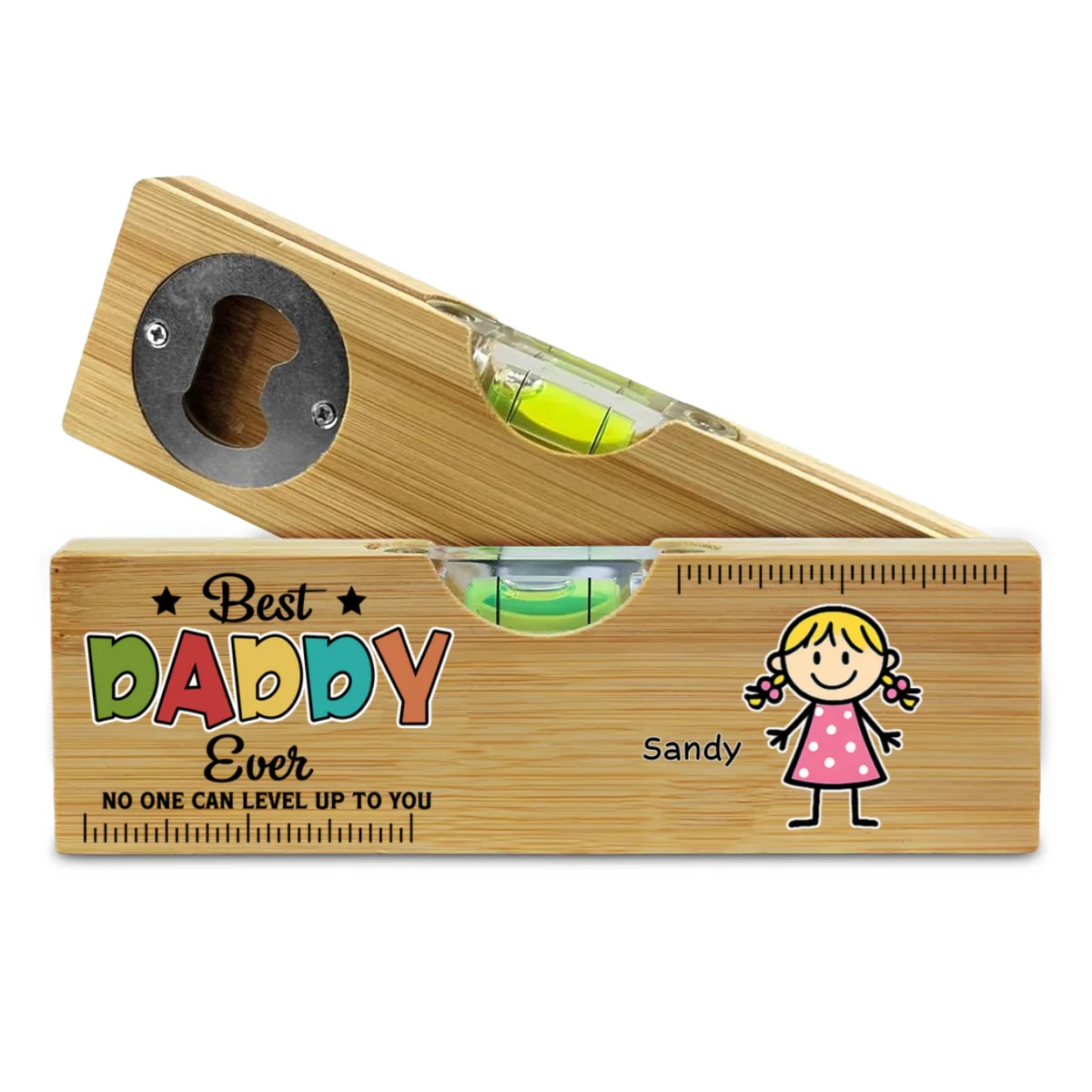 No One Measures Up To You Happy Fathers Day - Personalized Custom Wooden Spirit Level Bottle Opener - Image 6