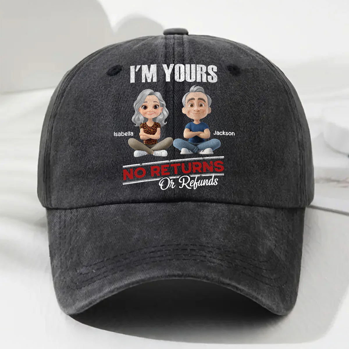 No Refunds - Personalized Custom Vintage Washed Denim Cap