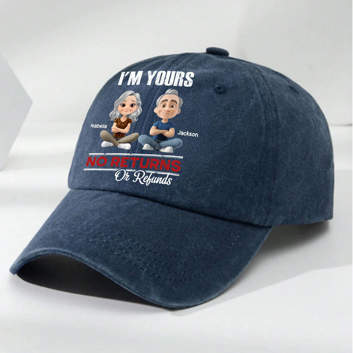 No Refunds - Personalized Custom Vintage Washed Denim Cap - Image 2