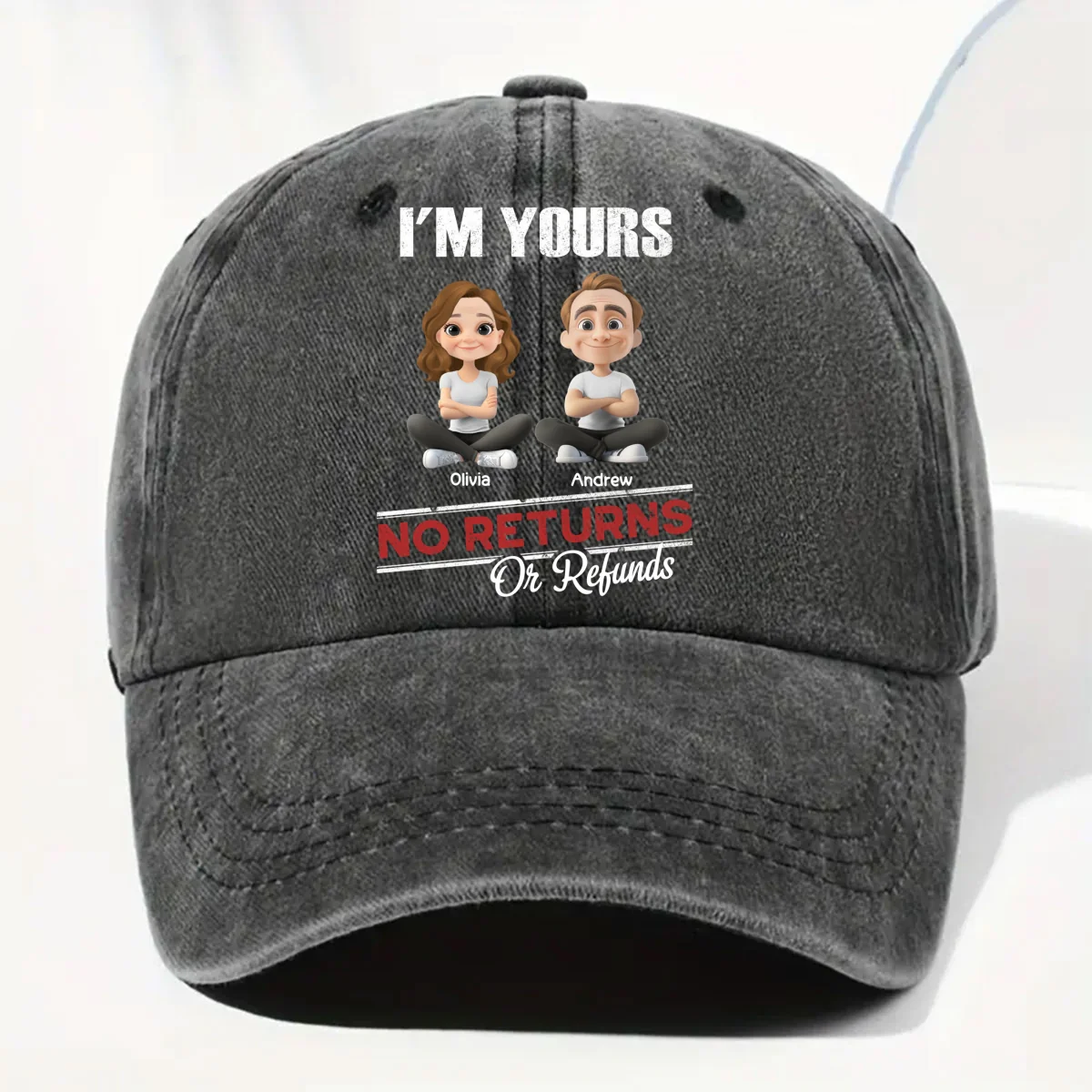 No Refunds - Personalized Custom Vintage Washed Denim Cap - Image 8