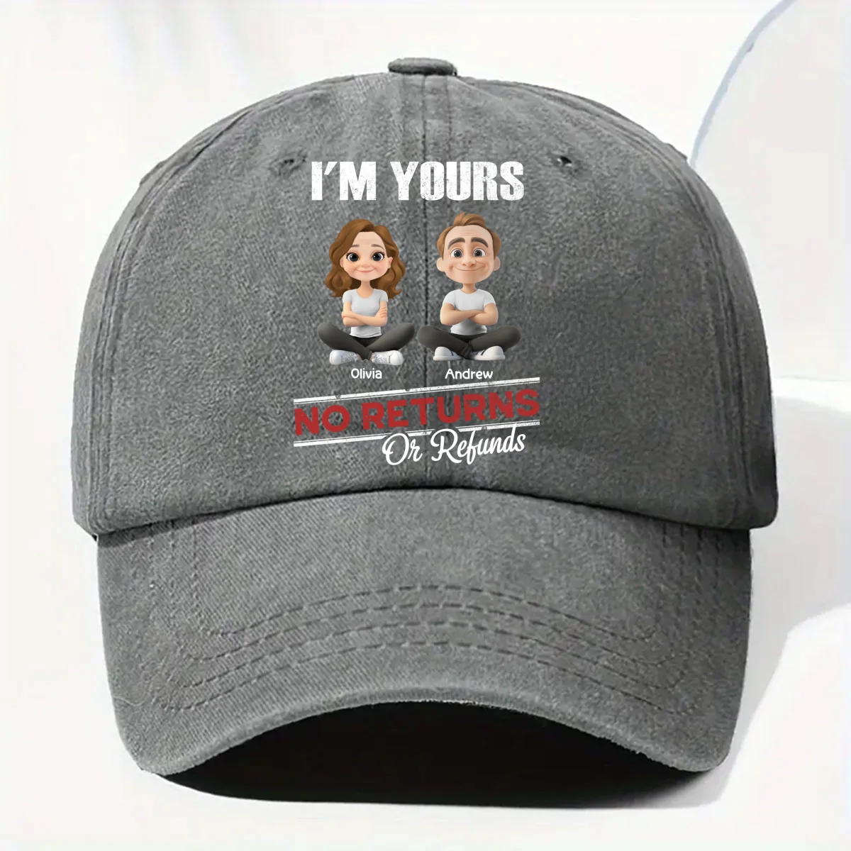 No Refunds - Personalized Custom Vintage Washed Denim Cap - Image 9