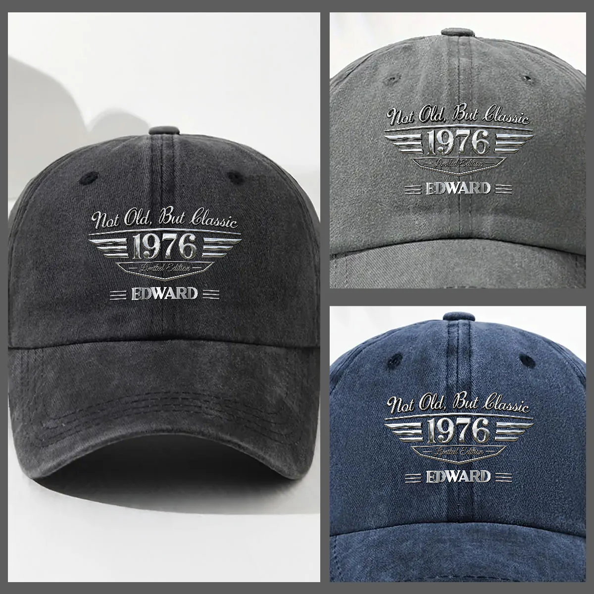 Old But Gold - Personalized Custom Vintage Washed Denim Cap - Image 4