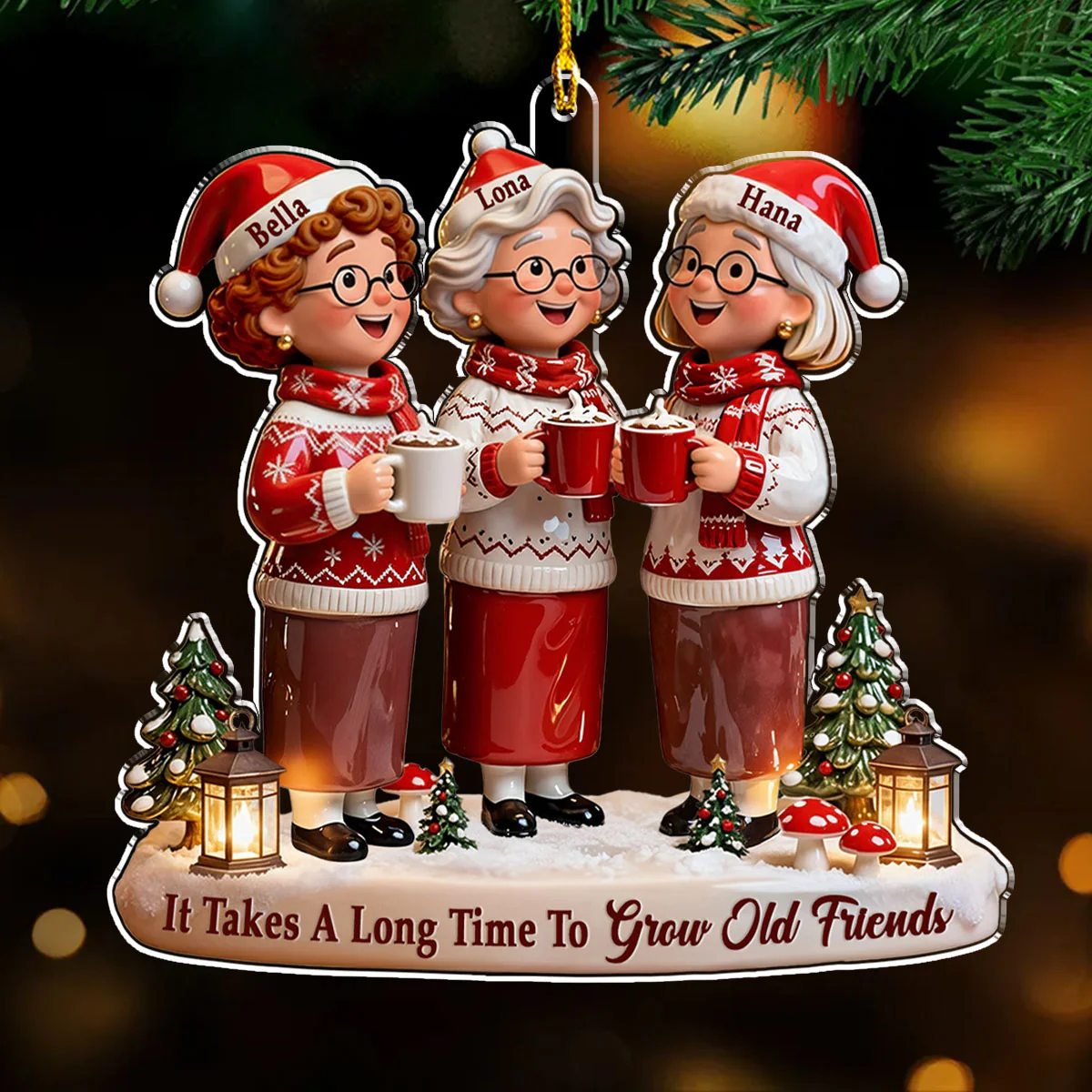 Old Friends New Memories - Personalized Custom Acrylic Ornament - Image 3
