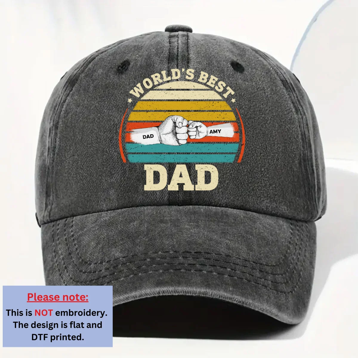 Our Best Daddy - Personalized Custom Vintage Washed Denim Cap - Image 6