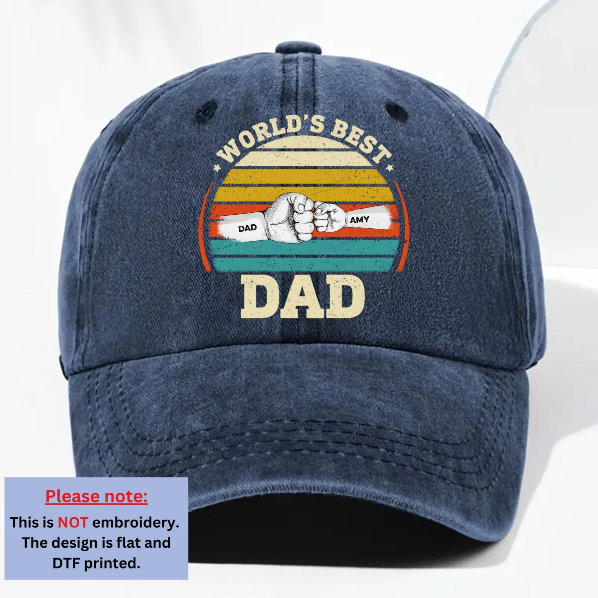 Our Best Daddy - Personalized Custom Vintage Washed Denim Cap - Image 8