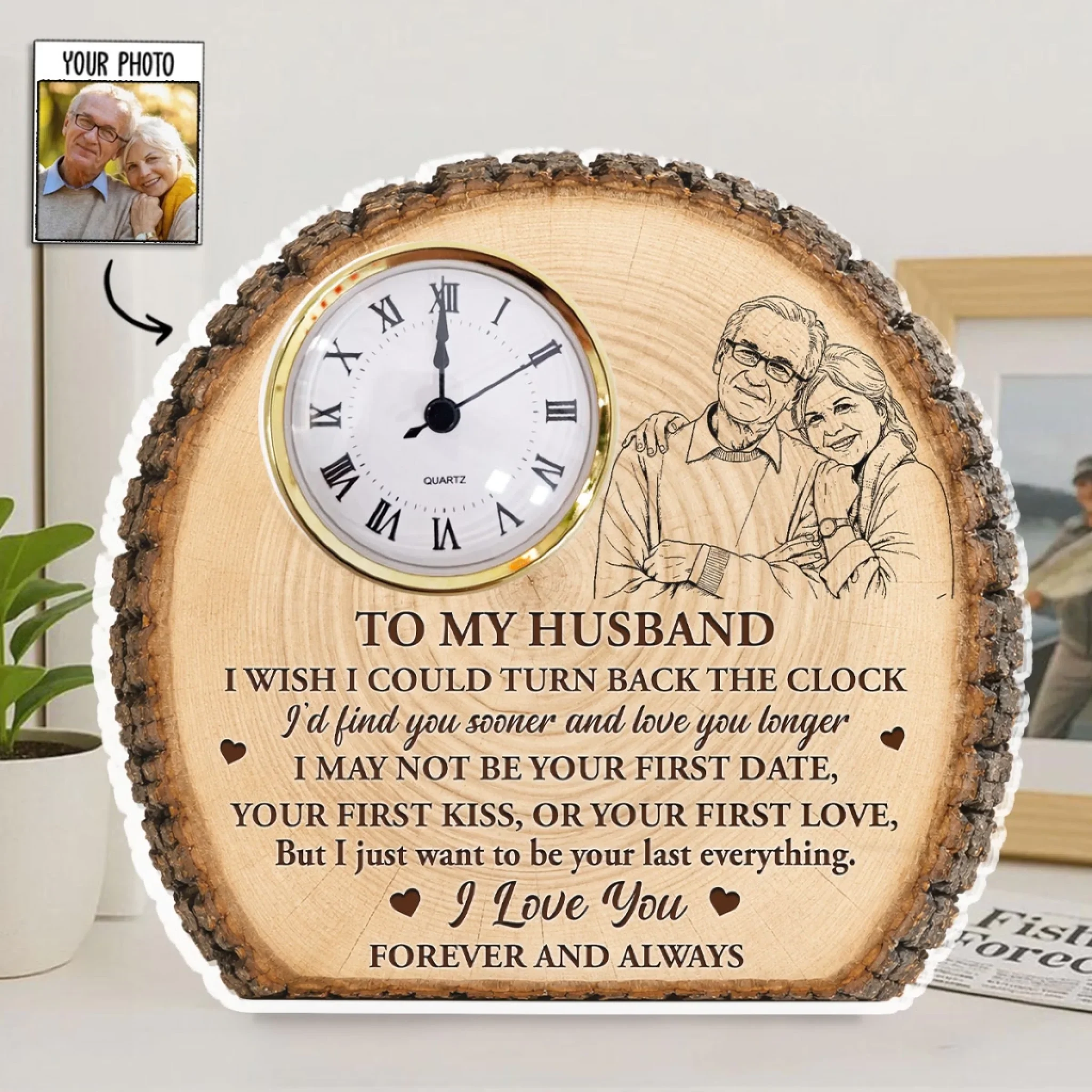 Our Bond Etched Forever - Personalized Custom Acrylic Desk Clock Plaque