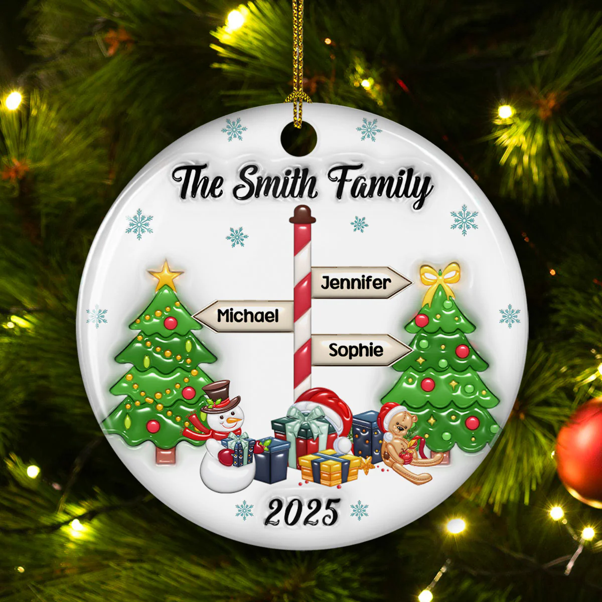 Our Family 2025 - Personalized Custom 3D Inflated Effect Ceramic Ornament - Image 4