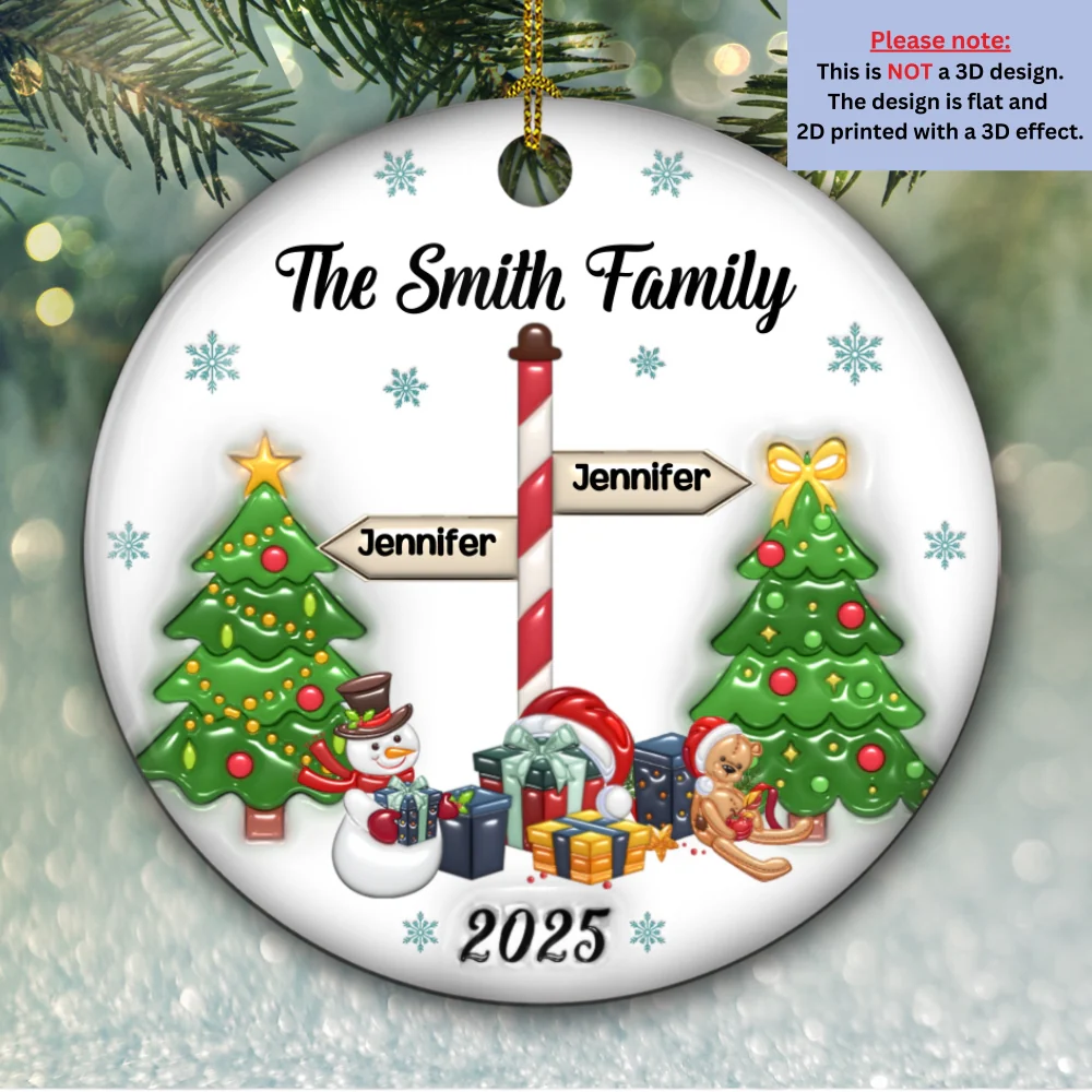 Our Family 2025 - Personalized Custom 3D Inflated Effect Ceramic Ornament - Image 5