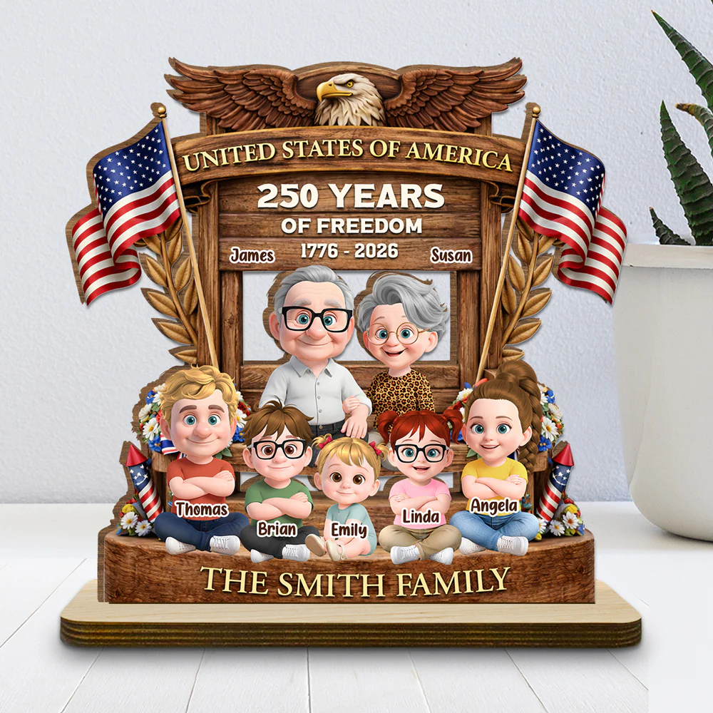 Our Family America 250 - Personalized Custom 2-Layer Wood Plaque With Flat Base