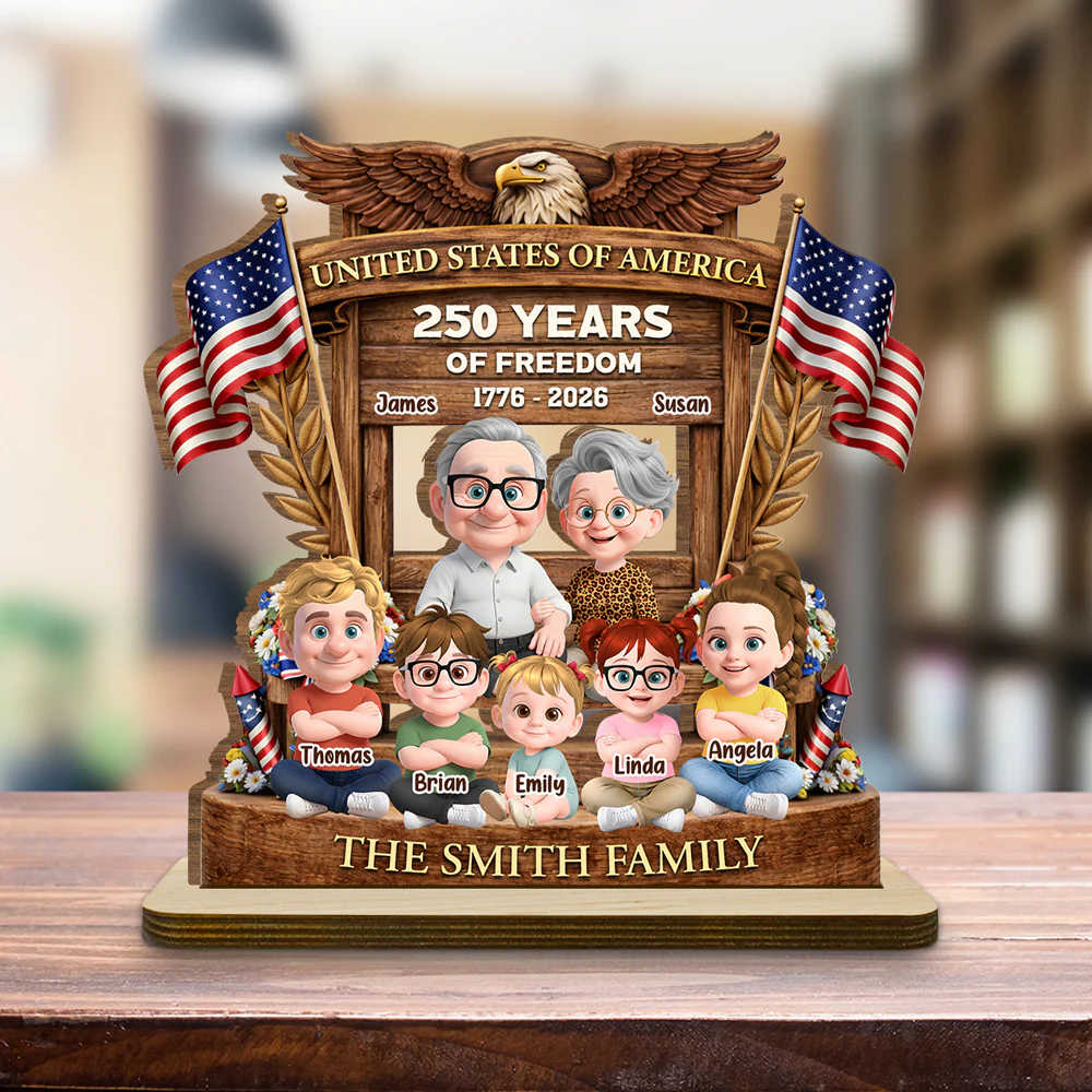 Our Family America 250 - Personalized Custom 2-Layer Wood Plaque With Flat Base - Image 4