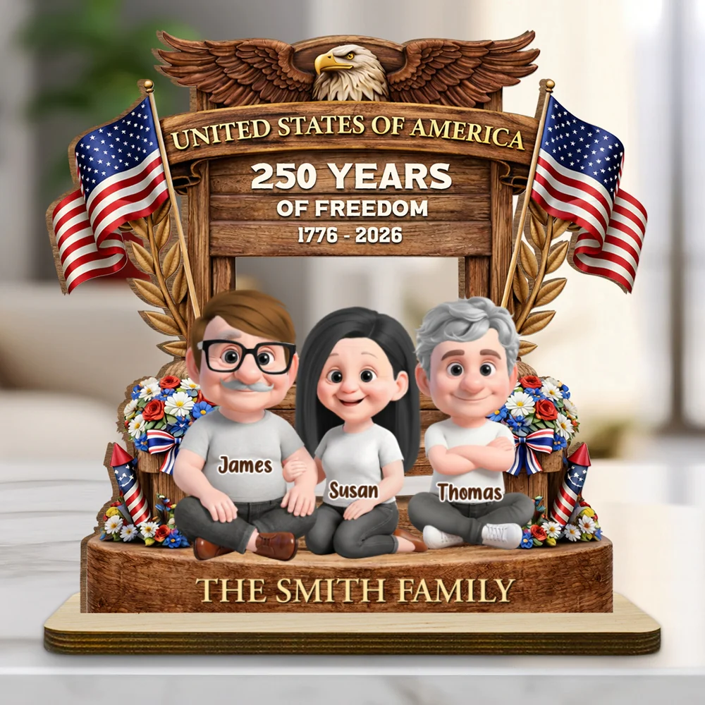 Our Family America 250 - Personalized Custom 2-Layer Wood Plaque With Flat Base - Image 6