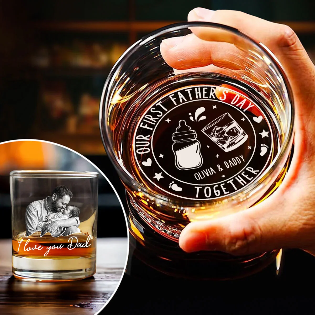 Our First Father Day Together - Personalized Custom Engraved Whiskey Glass