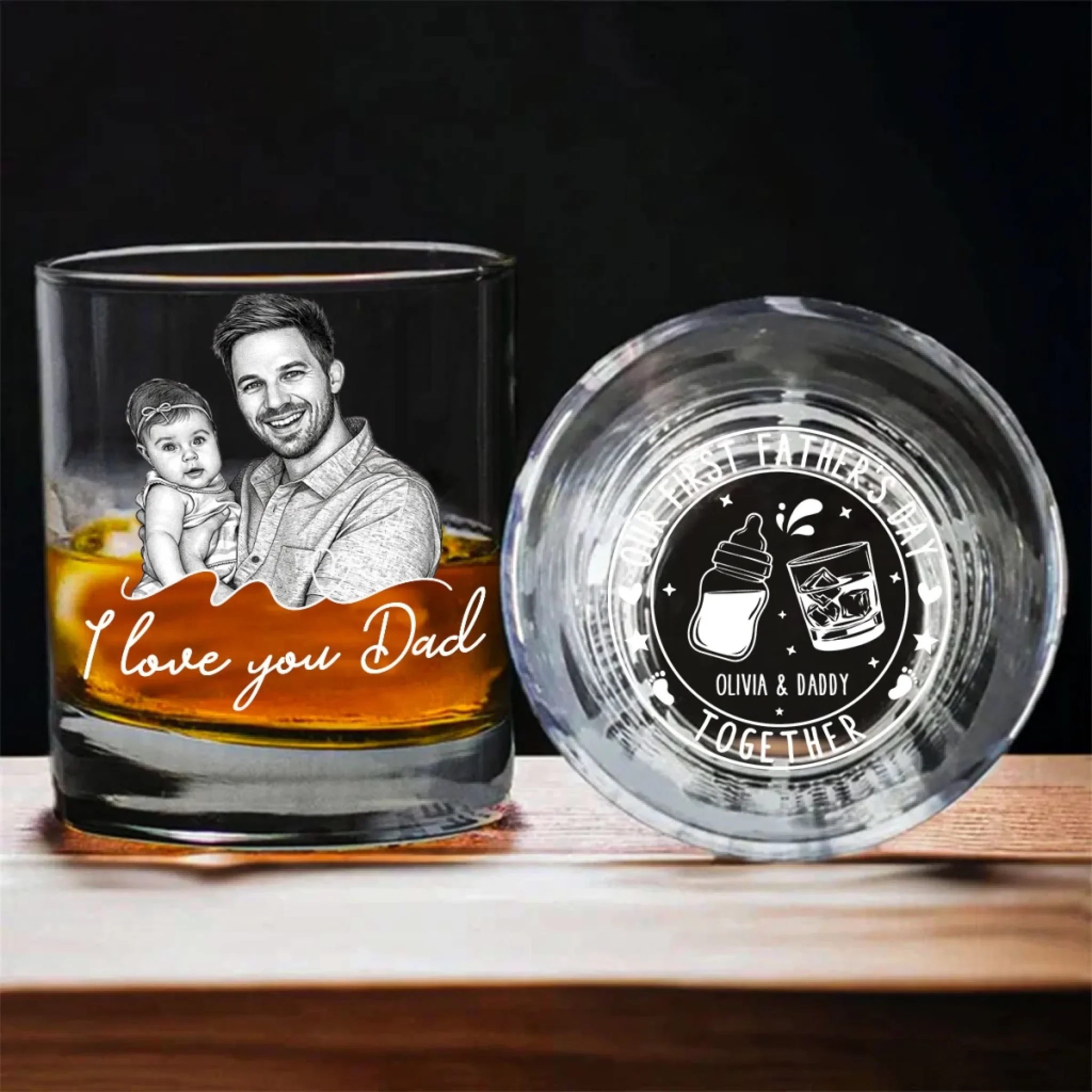 Our First Father Day Together - Personalized Custom Engraved Whiskey Glass - Image 3