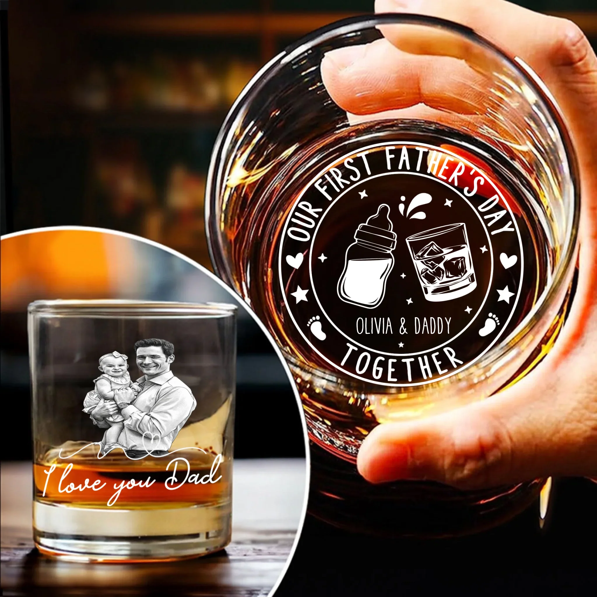 Our First Father Day Together - Personalized Custom Engraved Whiskey Glass - Image 7