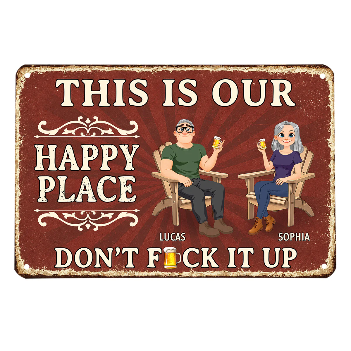 Our Happy Place Patio - Personalized Custom Metal Sign