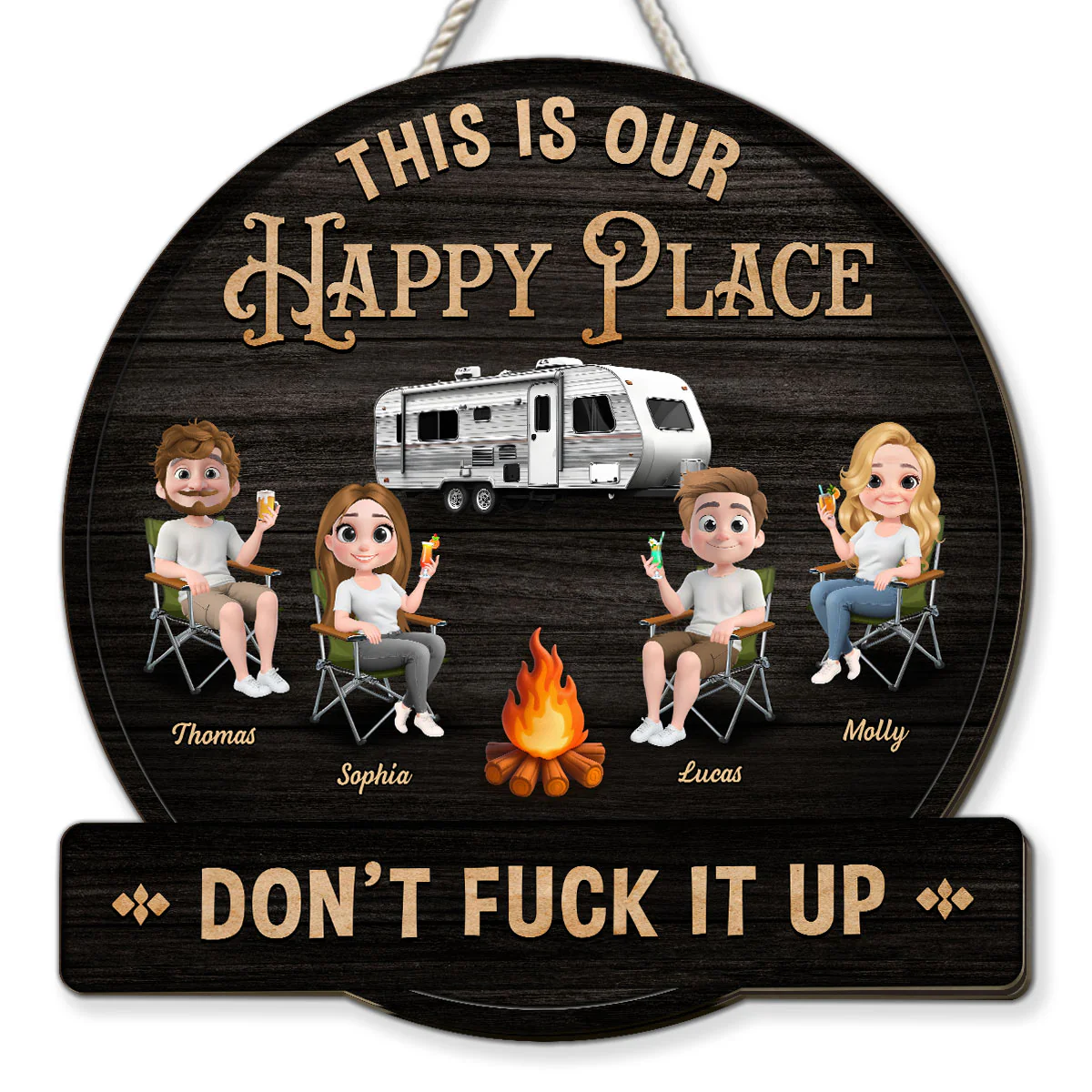 Our Happy Place - Personalized Custom Wood Sign