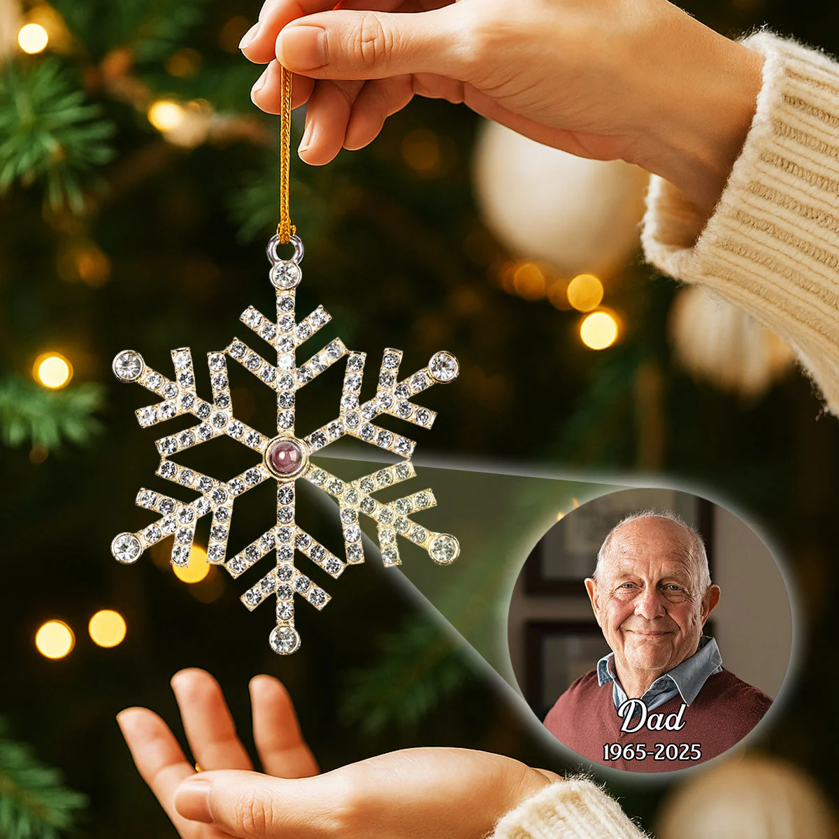 Our Loving Memory - Personalized Custom Photo Snowflake Projection Ornament - Image 2