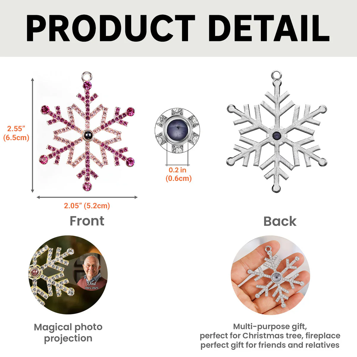 Our Loving Memory - Personalized Custom Photo Snowflake Projection Ornament - Image 7