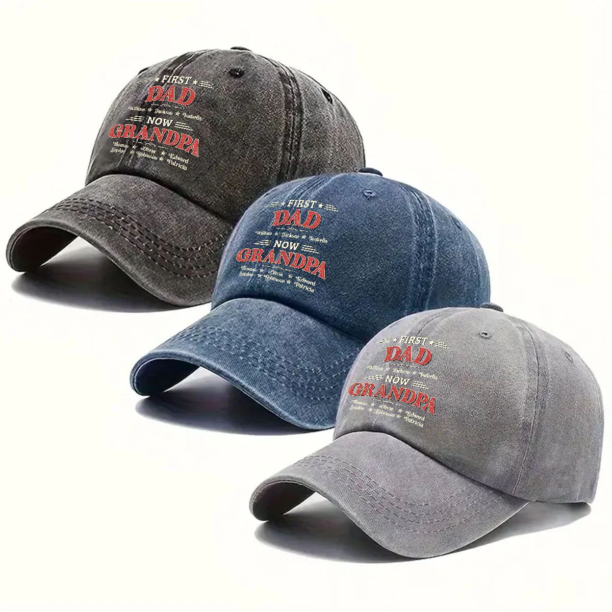Our Papa - Personalized Custom Vintage Washed Denim Cap - Image 4