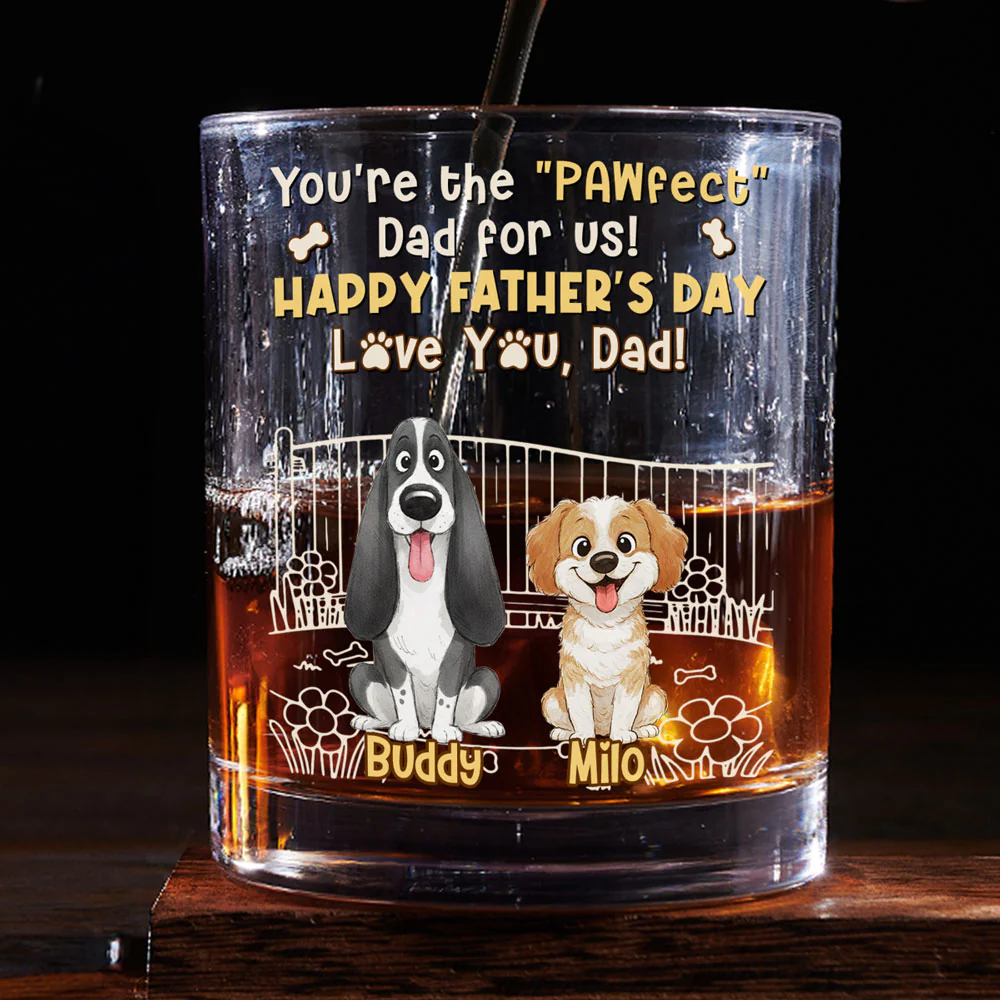 Our Pawfect Dad - Personalized Custom Whiskey Glass - Image 5