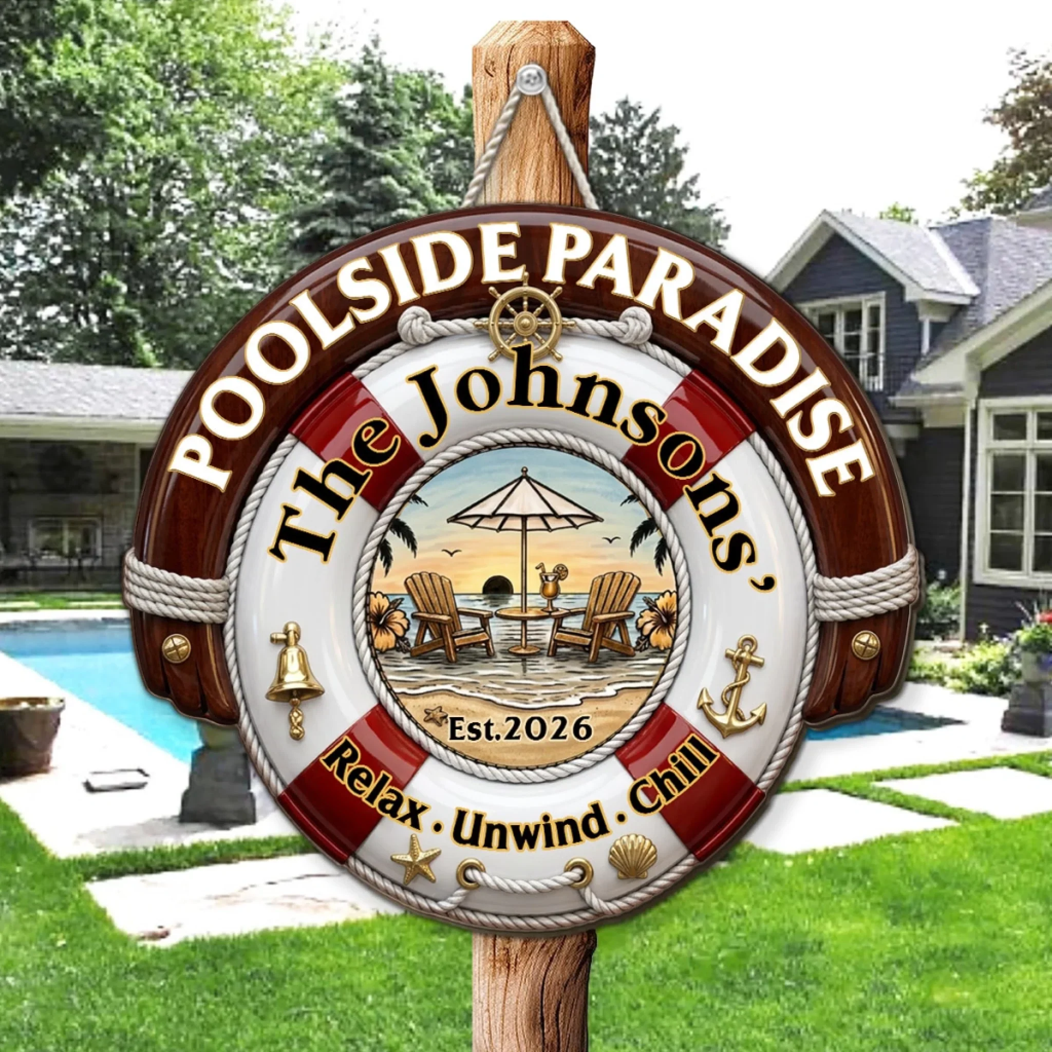 Outdoor Happy Place - Personalized Custom Wood Sign