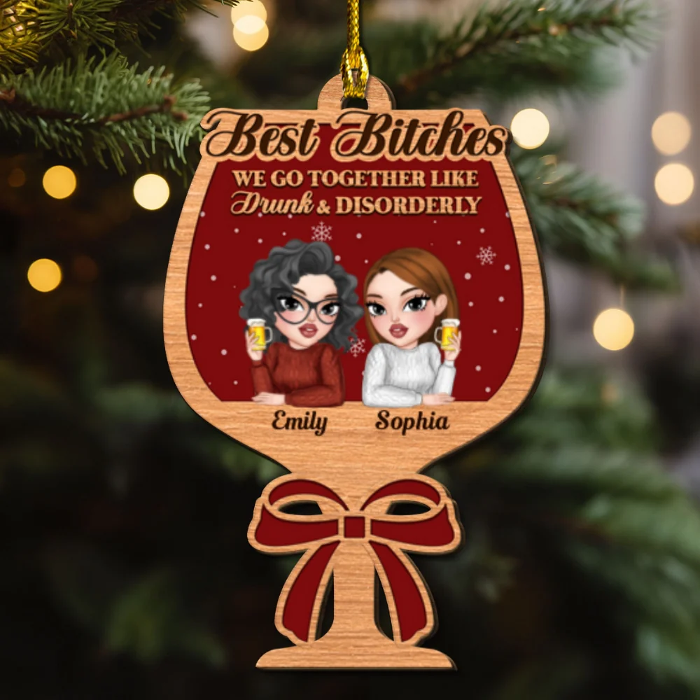 Partners In Wine - Personalized Custom 2-Layered Wood Ornament - Image 6