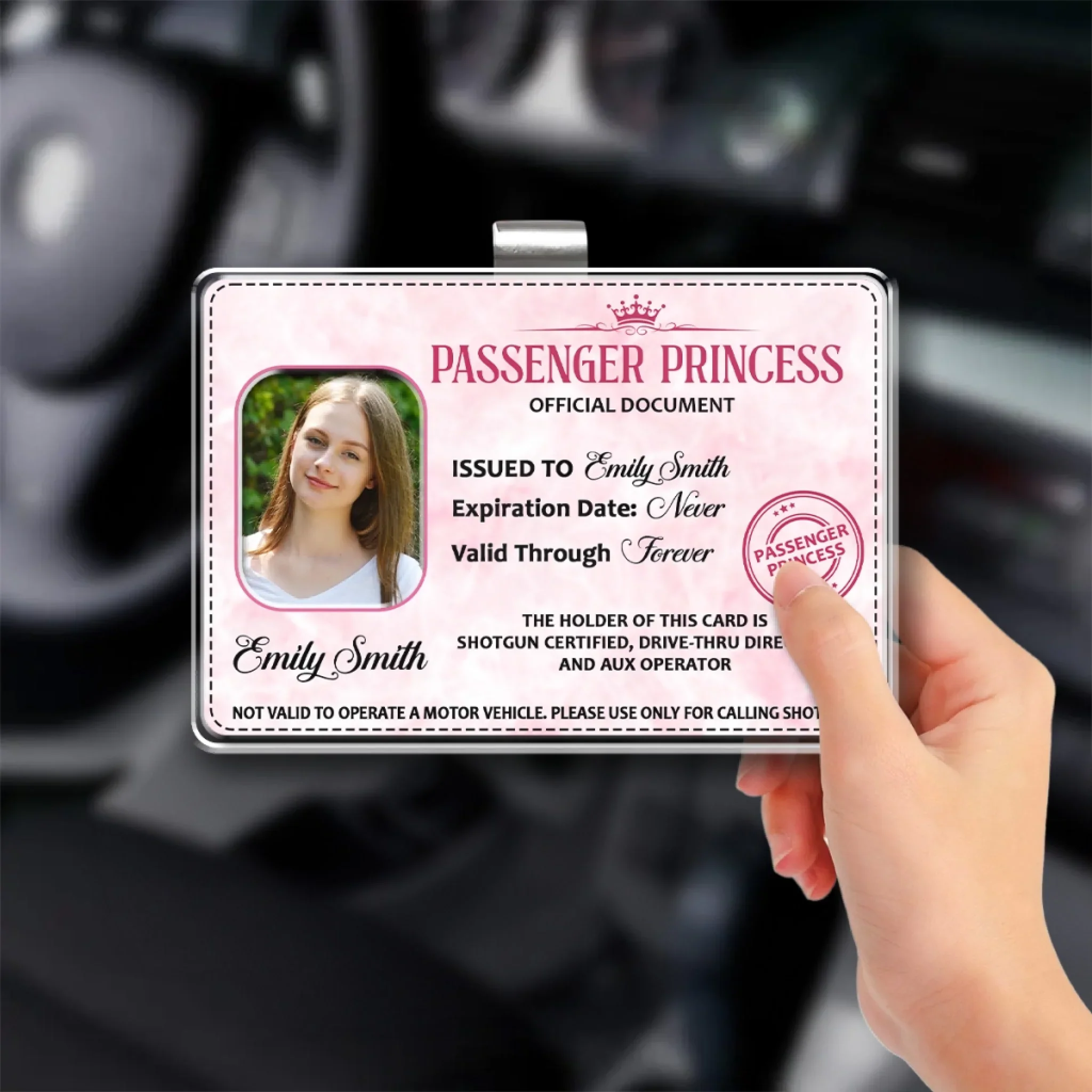 Passenger Princess - Personalized Custom Acrylic Car Visor Clip - Image 4