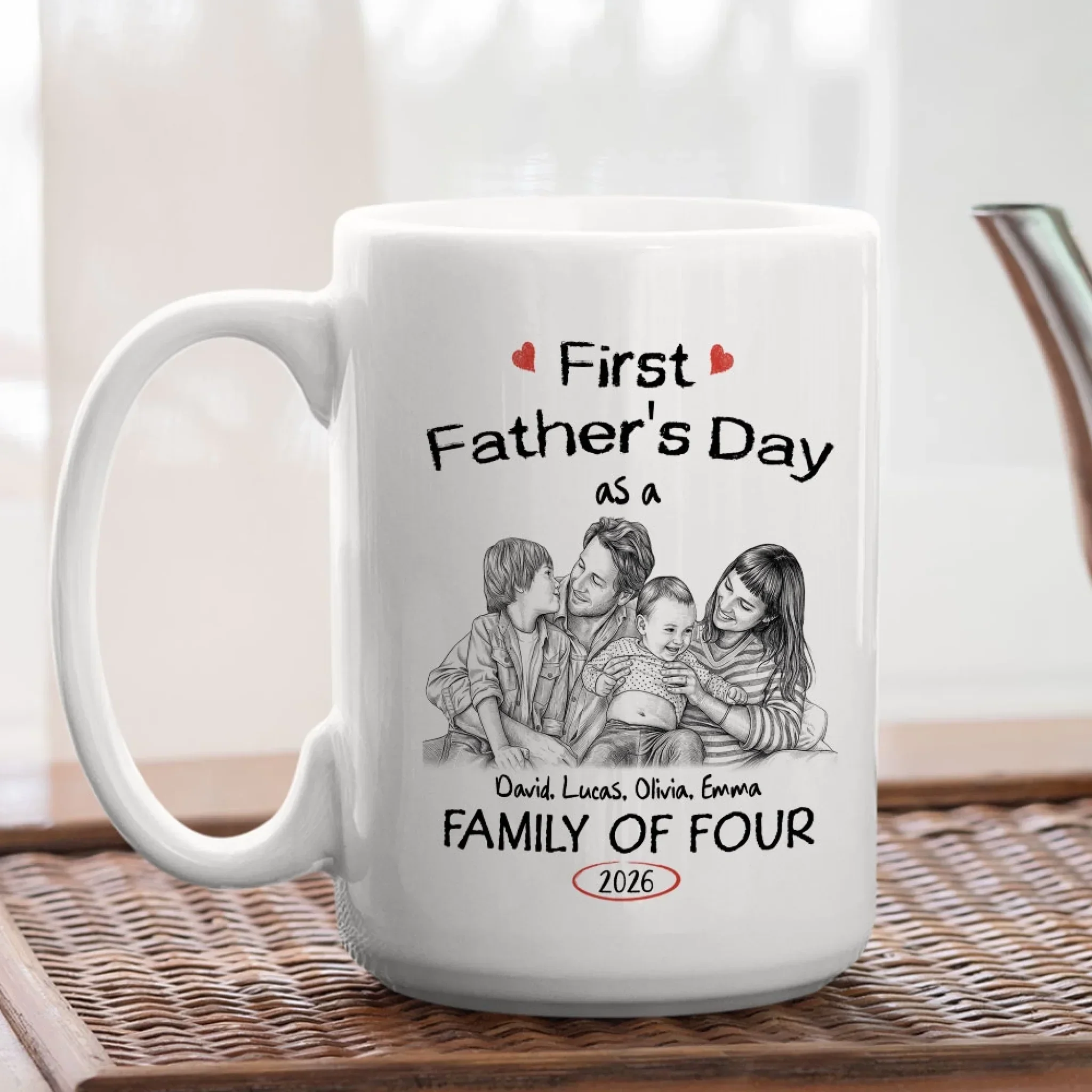 Pencil Sketch As A Family Of Three Fathers Day - Personalized Custom Coffee Mug - Image 5