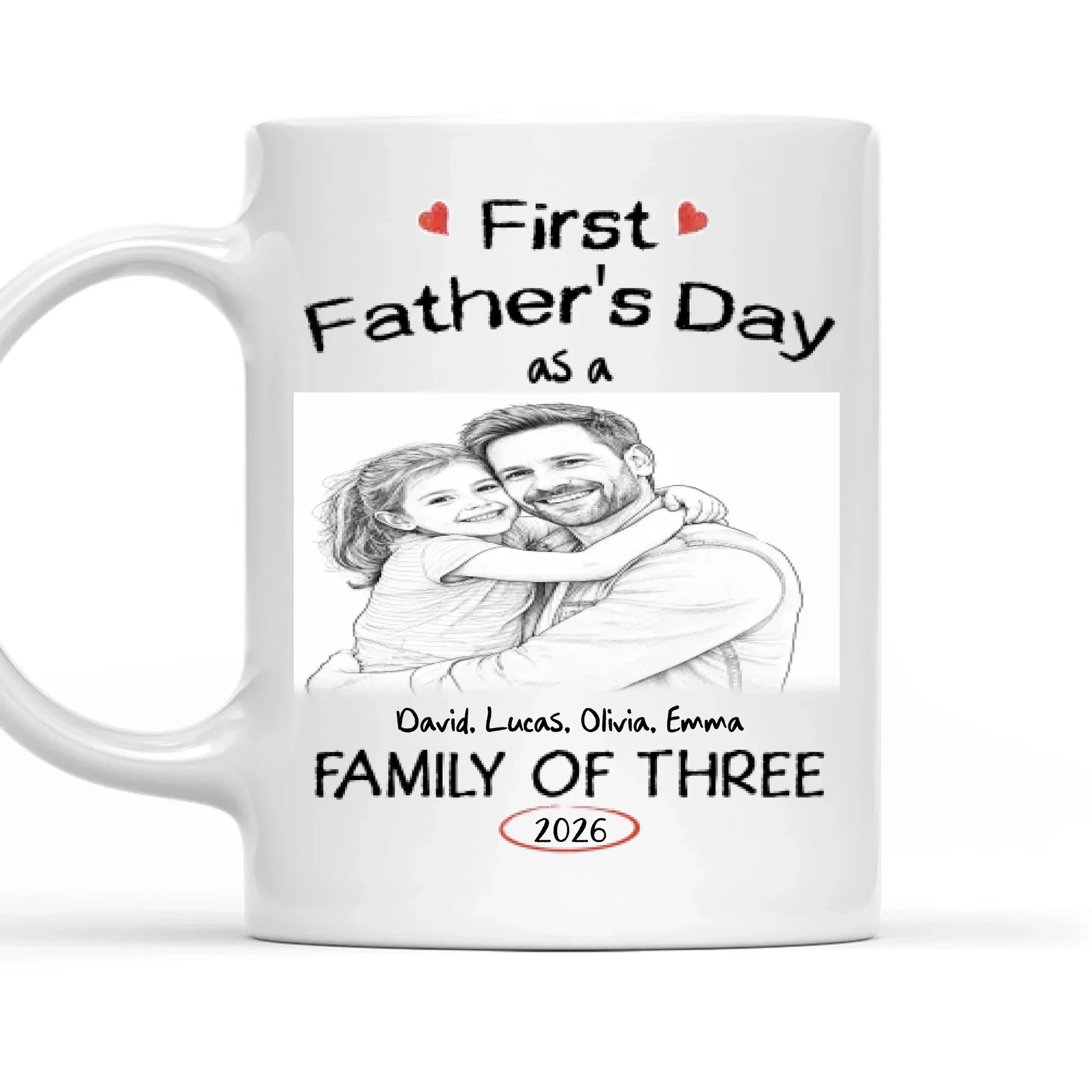 Pencil Sketch As A Family Of Three Fathers Day - Personalized Custom Coffee Mug - Image 8
