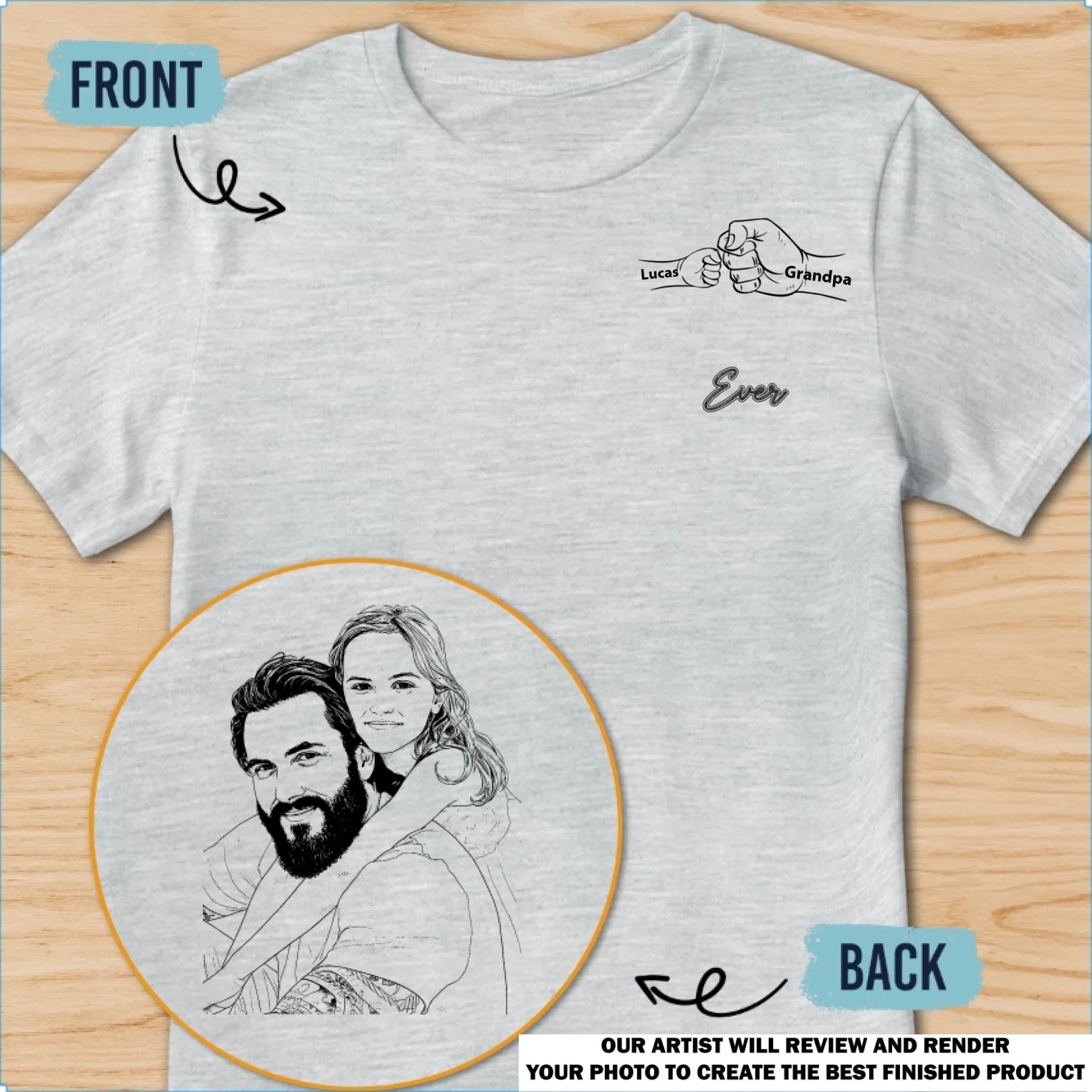 Pencil Sketch Fist Bump Dad - Personalized Custom Shirt - Image 7