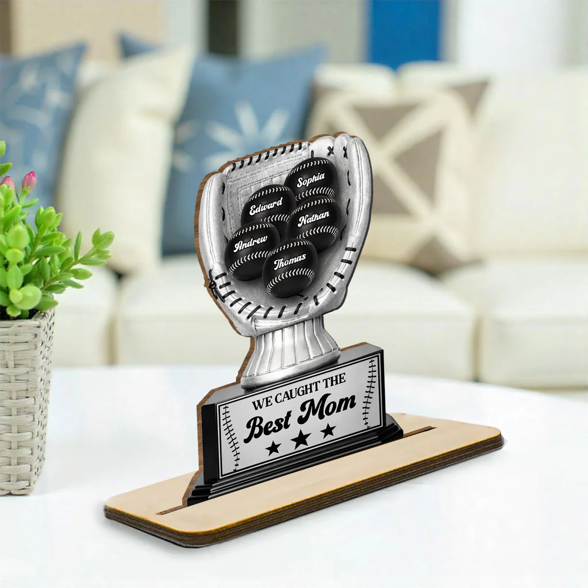 Perpetual Baseball Trophy - Personalized Custom 2-Layer Wood Plaque With Flat Base - Image 3