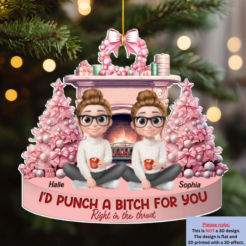 Pink Christmas Best Friends - Personalized Custom Acrylic Ornament - Image 6