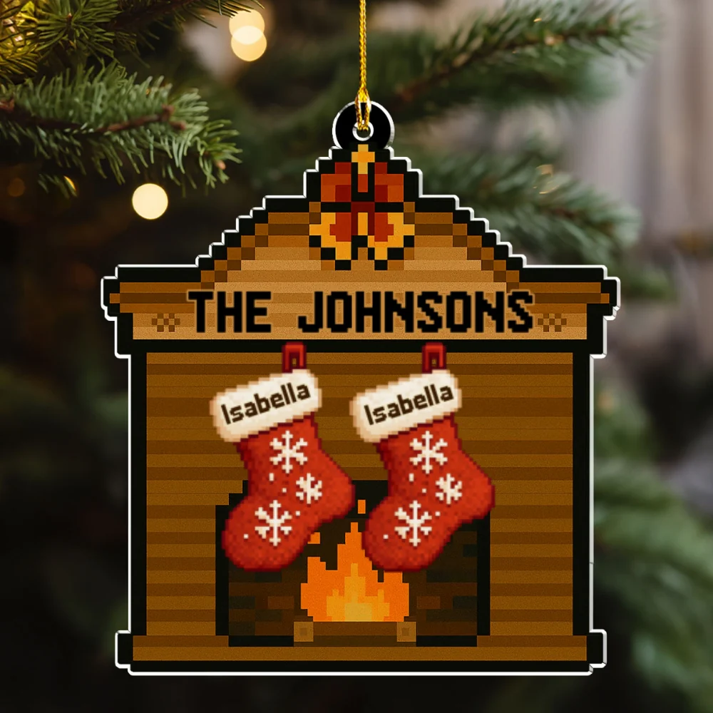 Pixel Family Christmas - Personalized Custom Acrylic Ornament - Image 6