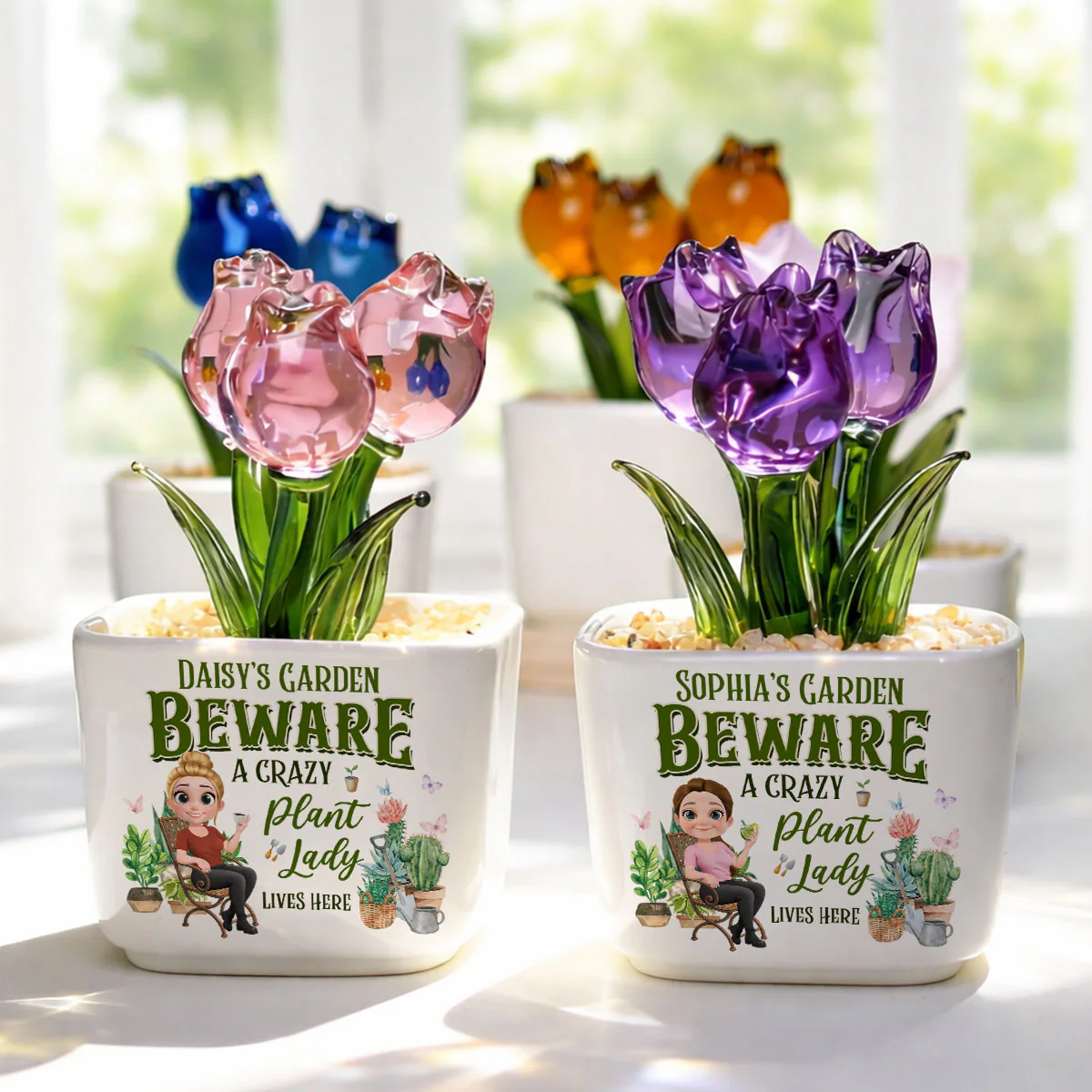Plant Lady Lives Here - Personalized Custom Glass Everlasting Tulips - Image 3