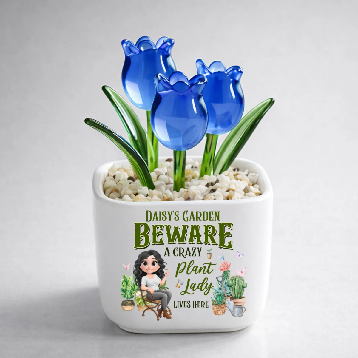 Plant Lady Lives Here - Personalized Custom Glass Everlasting Tulips - Image 7