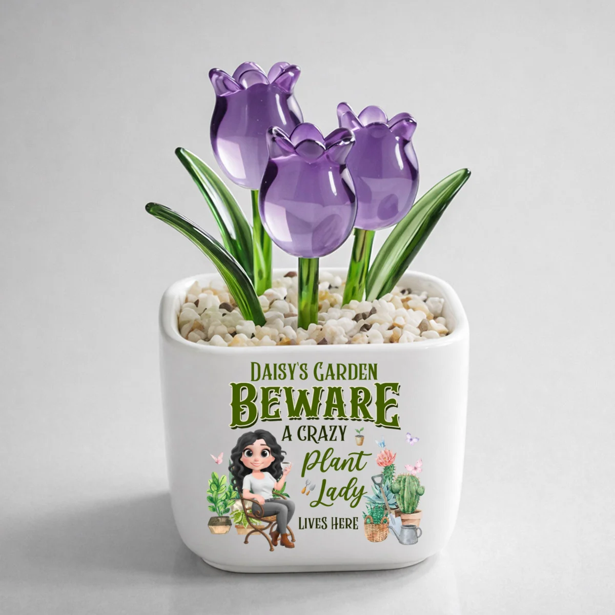 Plant Lady Lives Here - Personalized Custom Glass Everlasting Tulips - Image 9