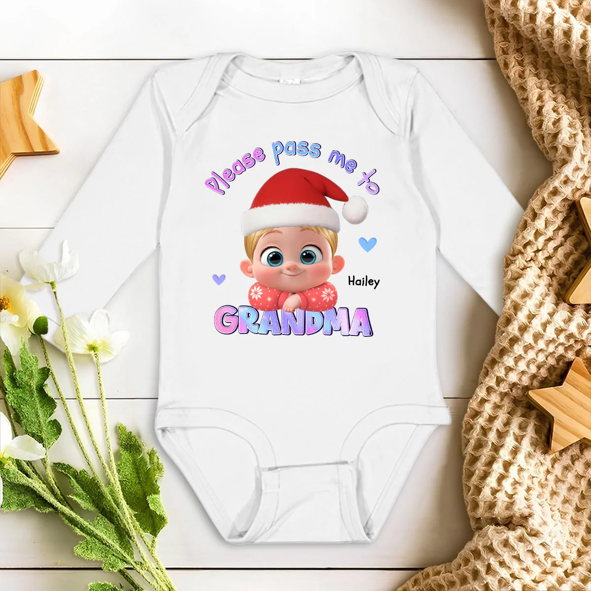 Please Pass Me To Grandma - Personalized Custom Long Sleeve Baby Onesie - Image 3
