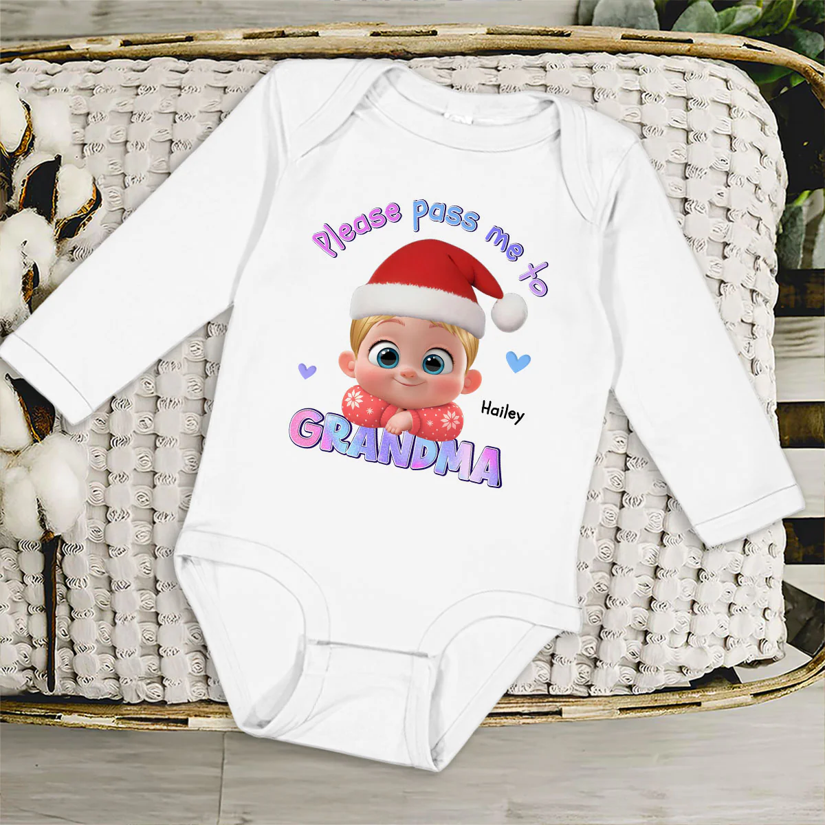 Please Pass Me To Grandma - Personalized Custom Long Sleeve Baby Onesie - Image 4