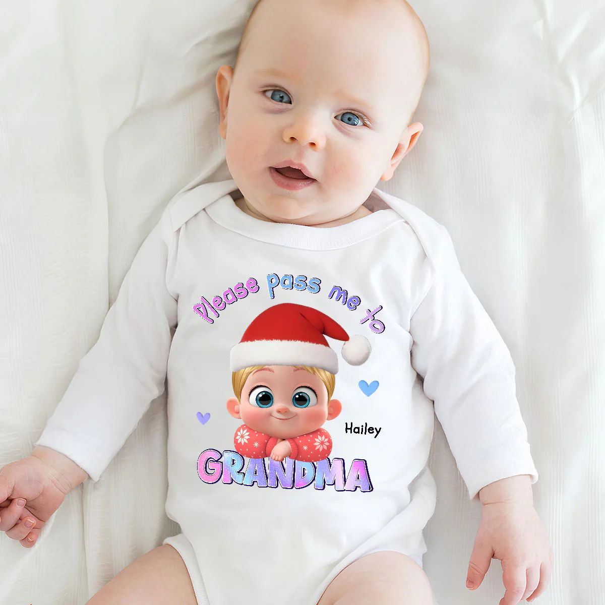 Please Pass Me To Grandma - Personalized Custom Long Sleeve Baby Onesie - Image 5