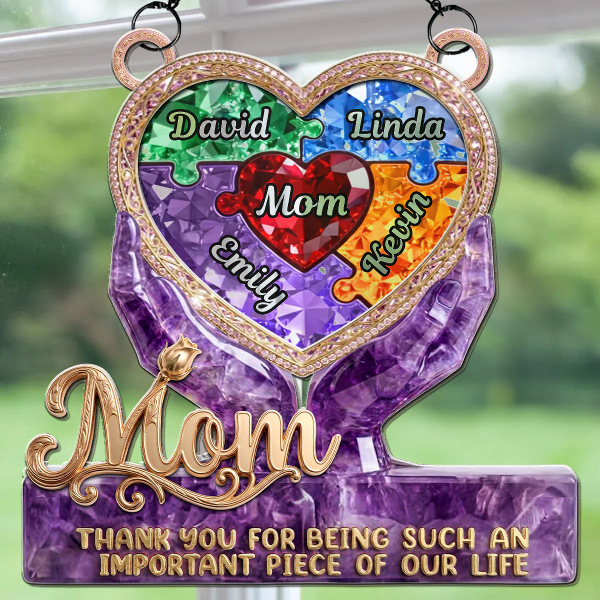 Precious Puzzle Heart Grandma - Personalized Custom Suncatcher