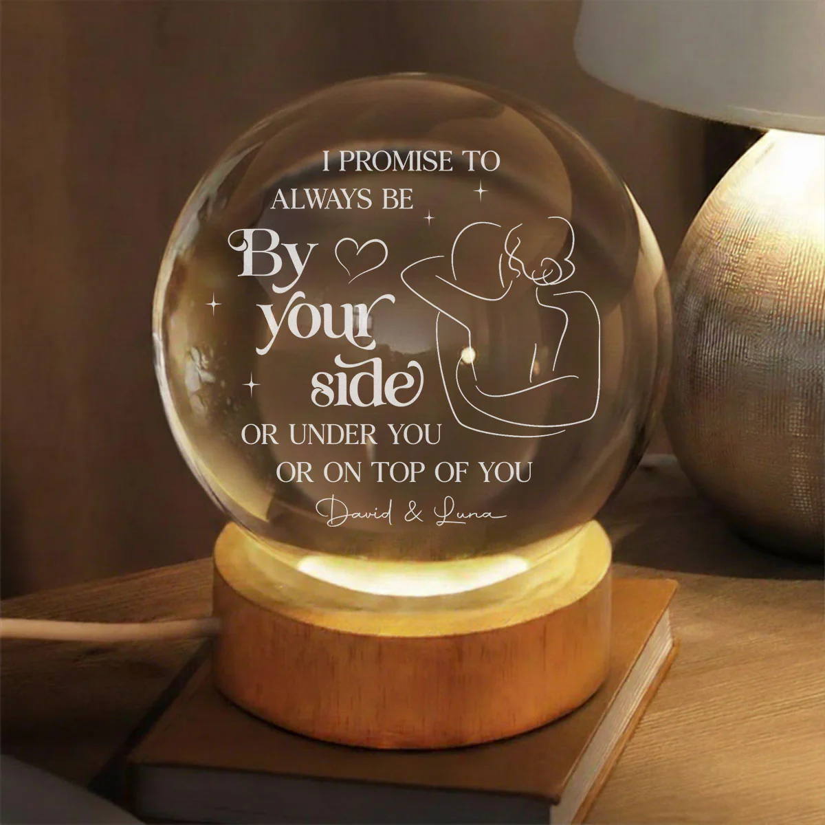 Promise To Be By Your Side - Personalized Custom Crystal Globe Lamp - Image 2