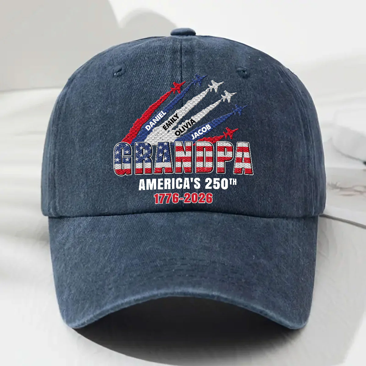 Proud Dad Grandpa American 250th Anniversary - Personalized Custom Vintage Washed Denim Cap - Image 2