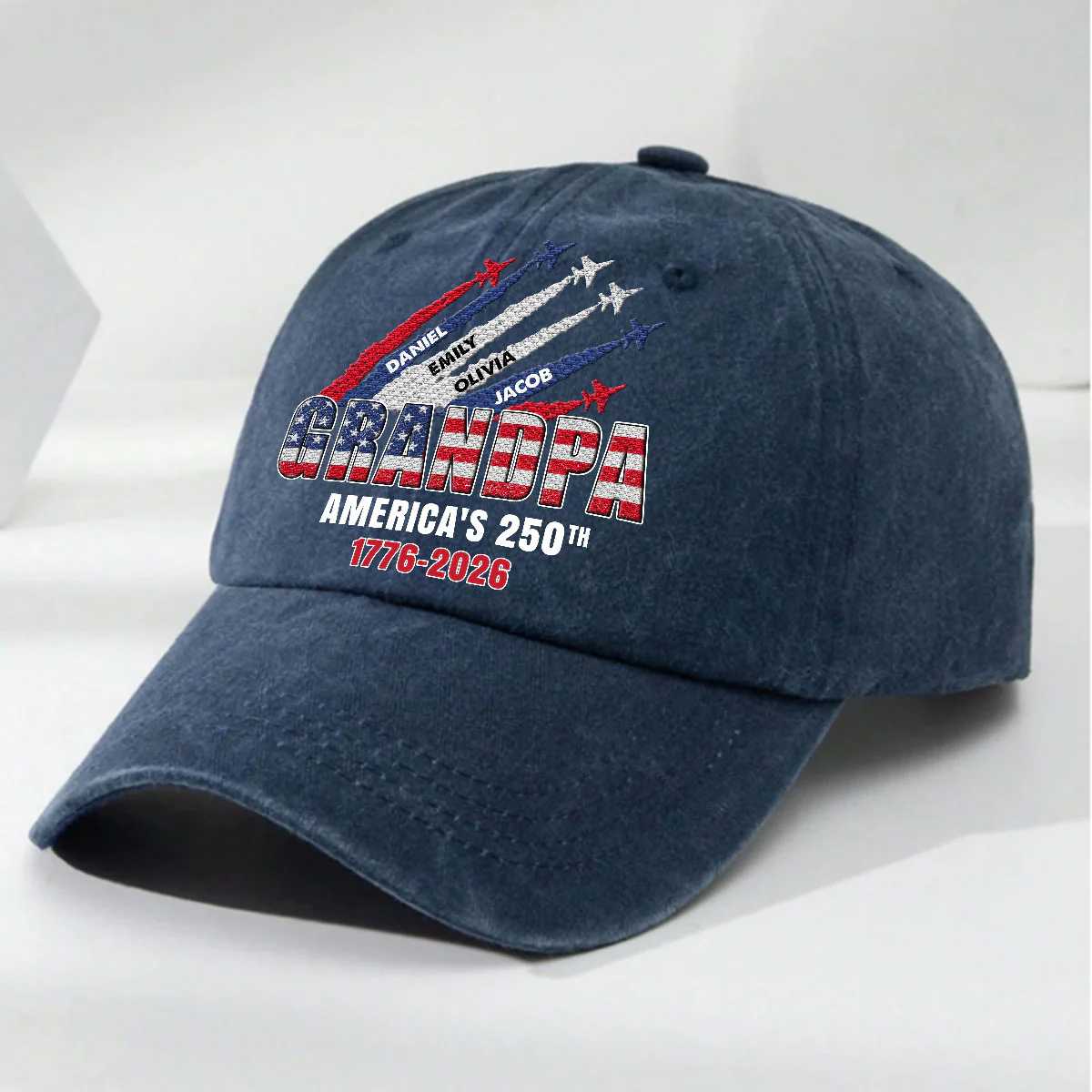 Proud Dad Grandpa American 250th Anniversary - Personalized Custom Vintage Washed Denim Cap - Image 3