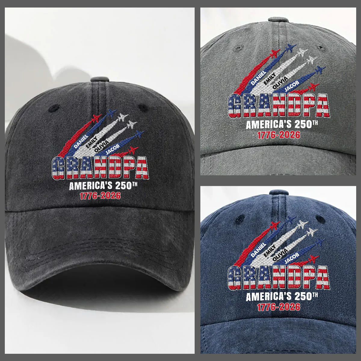 Proud Dad Grandpa American 250th Anniversary - Personalized Custom Vintage Washed Denim Cap - Image 5