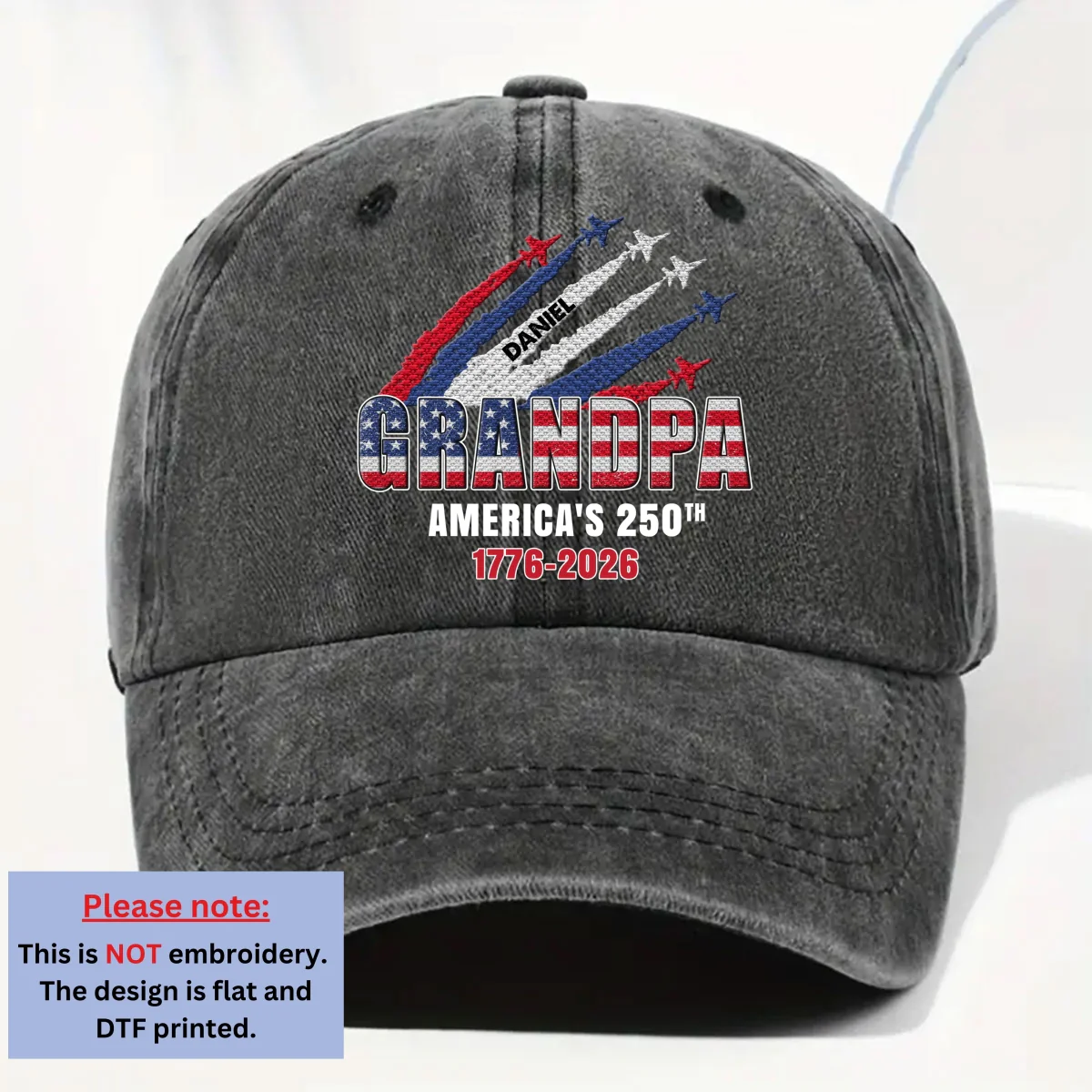 Proud Dad Grandpa American 250th Anniversary - Personalized Custom Vintage Washed Denim Cap - Image 7