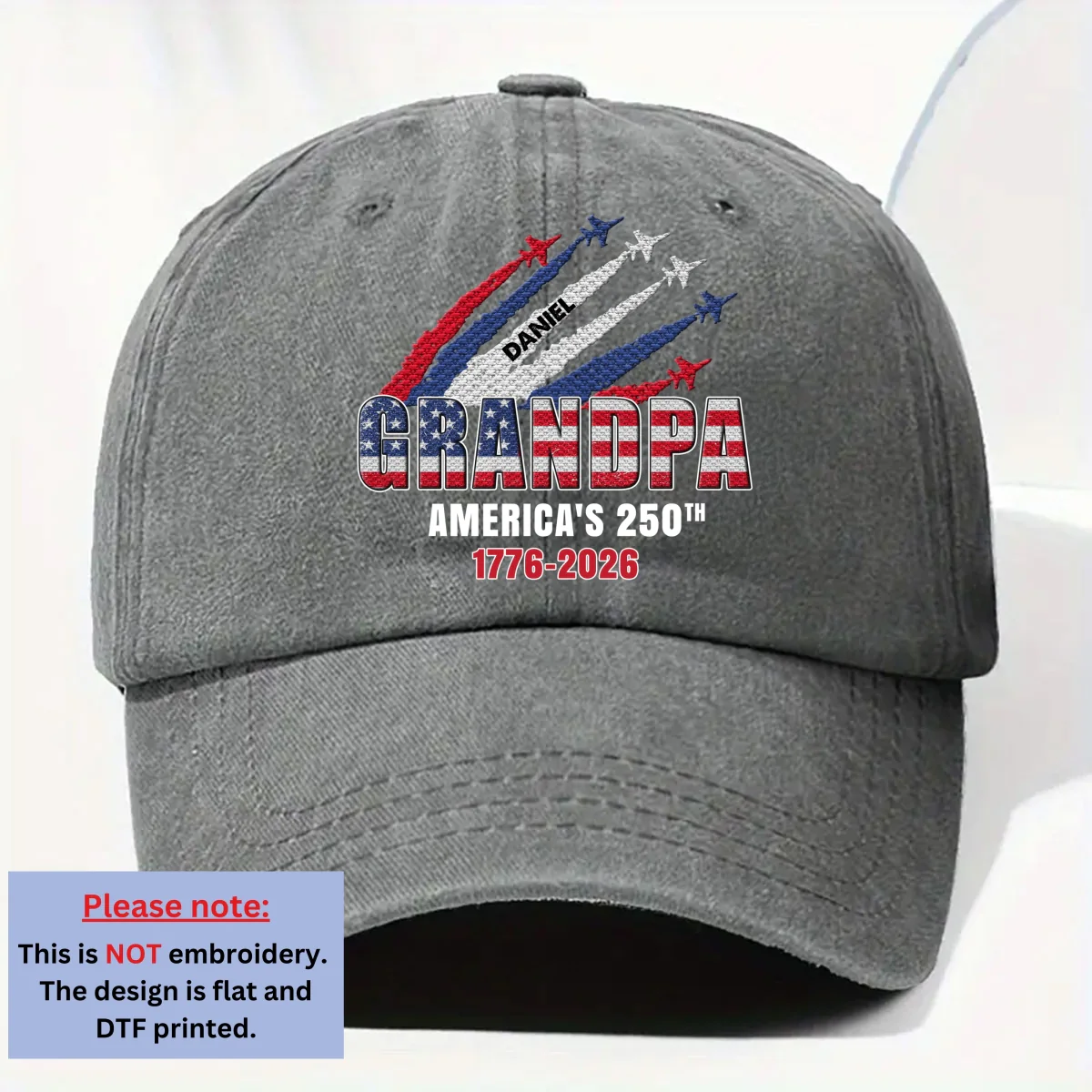Proud Dad Grandpa American 250th Anniversary - Personalized Custom Vintage Washed Denim Cap - Image 8